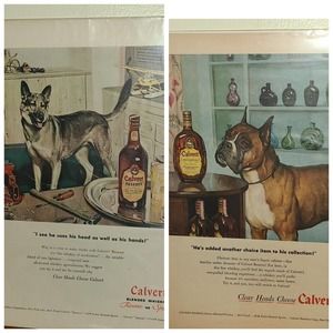 1940s Calvert Whiskey Dog Boxer  German Shephard Collection Vintage Print Ad